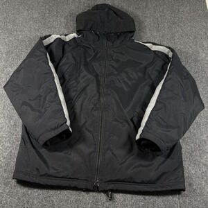 Vintage Y2K GAP Jacket Mens L Black Full Zip Hooded Fleece Lined Windbreaker